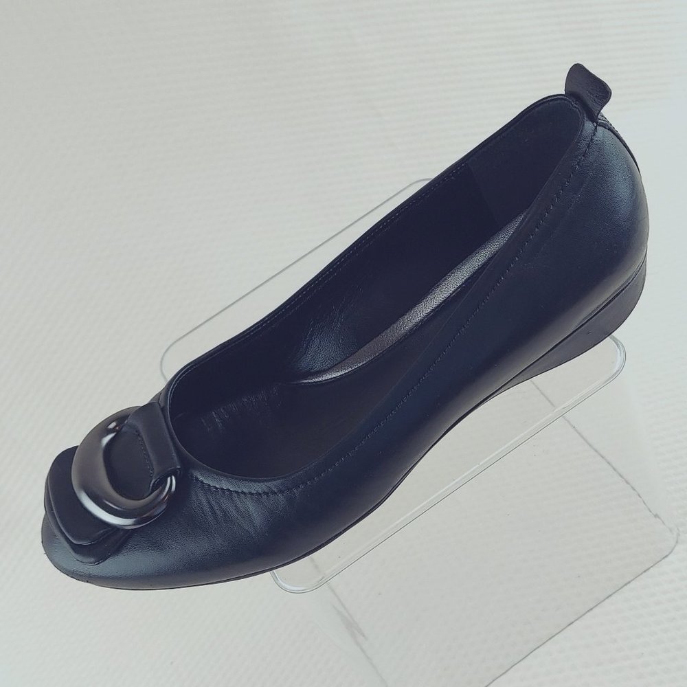 Ecco Black Leather Buckle Detail Ballet Slip-on Dress Work Shoe EU 40 US 9/9.5